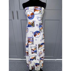 Paper Heart Strapless La Dolce Vita Maxi Dress Linen Blend Tropical Stamp XS